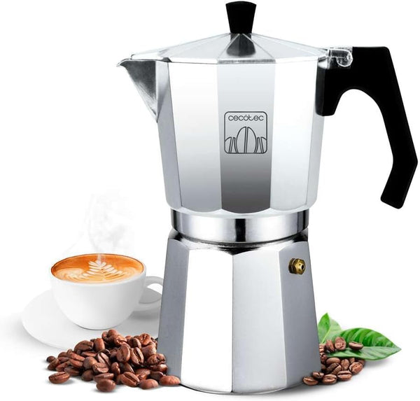 Cafetieră italiană Cecotec Mokclassic 300 Shiny. Cafetieră din aluminiu, Pentru toate tipurile de aragazuri, 3 căni, Sigiliu din silicon, Mâner ergonomic, rezistent la căldură, Filtru și supapă din oțel inoxidabil.