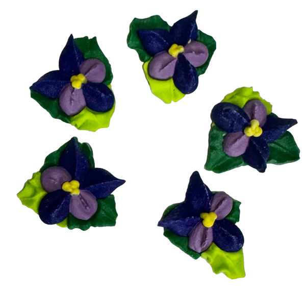 Set 5 edible decorations from sugar paste, purple flowers