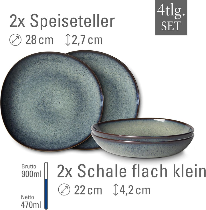 Like. by Villeroy & Boch - Lave Gris Geschirr Set Aus Steingut, 4Tlg., Pottery Look, Tafelservice Für 2 Personen, Grau