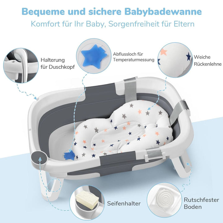 DEANIC Faltbare Baby Badewanne, Babybadewanne Neugeborene Von 0-6-12 Monaten Geeignet, Portable Baby Bathtub Nimmt Keinen Platz Weg, Baby Wanne (Grau)