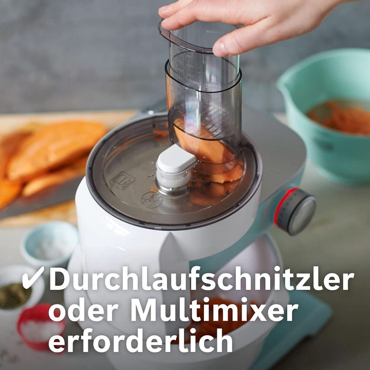 Küchenmaschine MUM5 MUM5X720, Integrierte Waage,Edelstahl-Schüssel 3,9L, Mixer 1,25L, 1000 W, Silber/Dunkelrot & Pommes-Frites-Scheibe MUZ45PS1, Für Pommes Frites, Wendescheibe