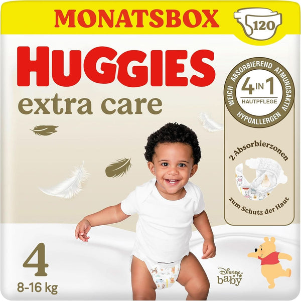 Huggies Babywindeln Extra Care Mit Disney-Design Größe 4, 120 Windeln (2X60), Monatsbox