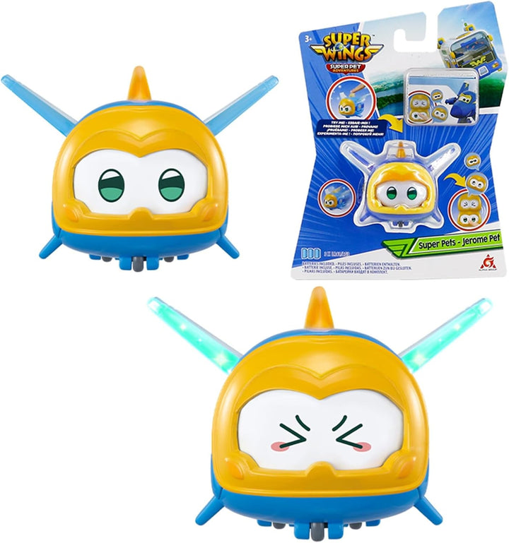 Super Wings Super Pets 4 PCS Shine, Golden Boy, Jerome, Ellie, cu expresie facială comutabilă, cu efect de fulger, portabil, jucărie pentru 3 4 5 6 7 8 ani băiat fată, 2 inci