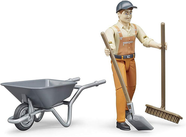 Bruder 62130 - Bworld figura set muncitor municipal - 1:16 scara jucărie figura, vehicul de construcții, muncitor în construcții, fermă, om