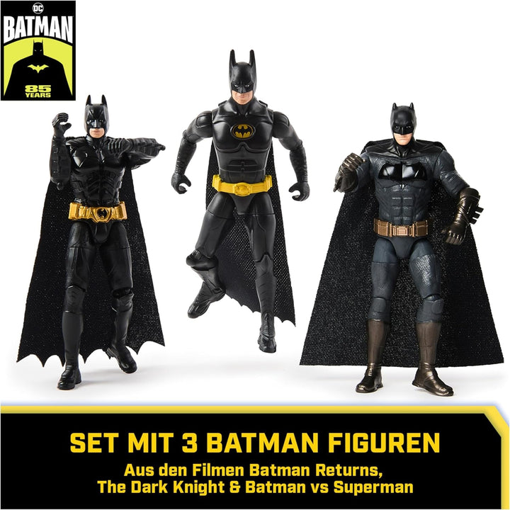 Set Ultimate Batman cu 3 figurine Batman (10 cm) din filmele Batman Returns, The Dark Knight și Batman V. Superman. De la 3 ani