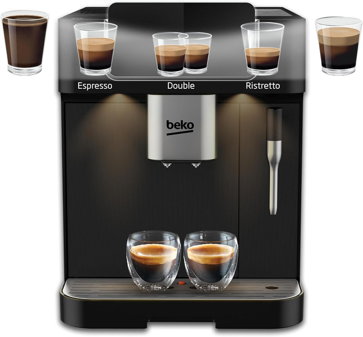 Beko - CEG7302B - Aparat de cafea complet automat cu spumă de lapte, digital, pretopire automată, presiune 19 bar - Negru, 27,5 X 40,5 X 34 Cm