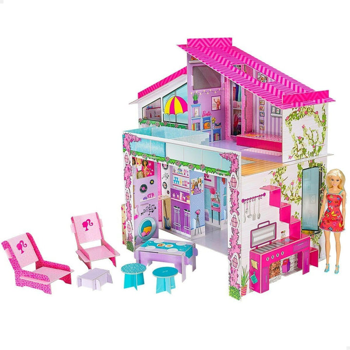 Lisciani - Casă de păpuși - Vila de vacanță Barbie cu păpușă - Joc fantastic - Casă din carton de asamblat și decorat - Timp liber creativ - Pentru fete de la 4 ani