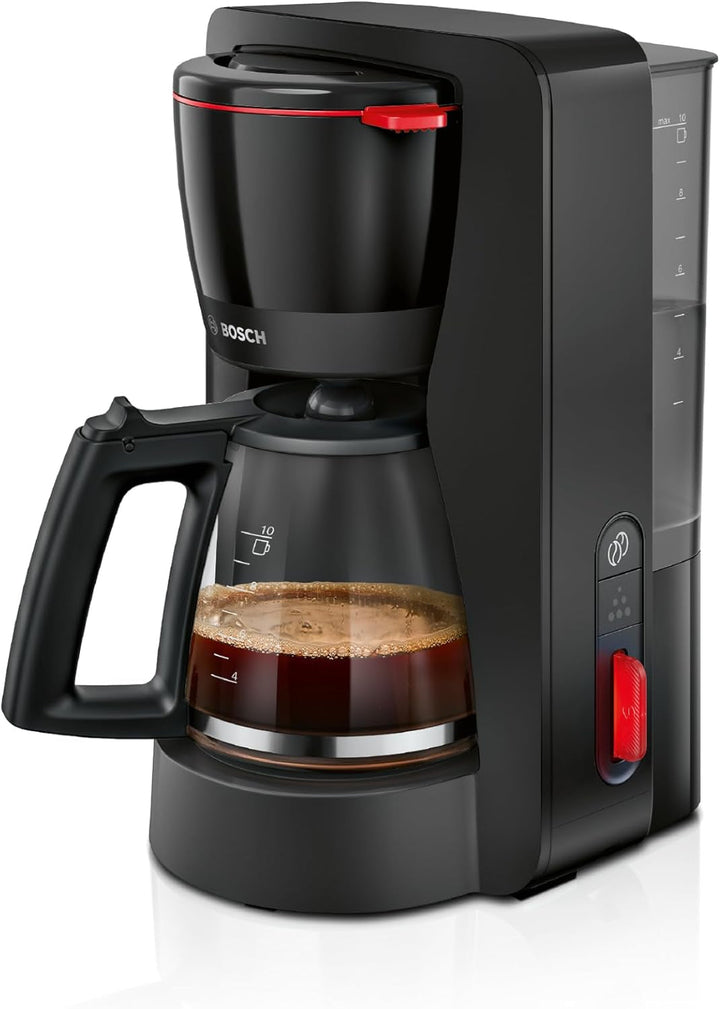 Mașină de cafea cu filtru Bosch Mymoment TKA6M273, cană termo 1 L, pentru 8-12 cești, opritor de picurare, suport pivotant pentru filtru, program de detartrare, rezervor de apă detașabil, 1200 wați, negru mat