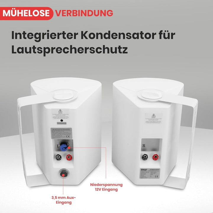 Pyle Bluetooth Speaker Boxes Outdoor & Indoor - Difuzor cu 2 căi pentru interior ca difuzor de perete sau cutie de exterior ca difuzor pentru piscină sau terasă cu sistem de muzică în aer liber, difuzor alb 240W