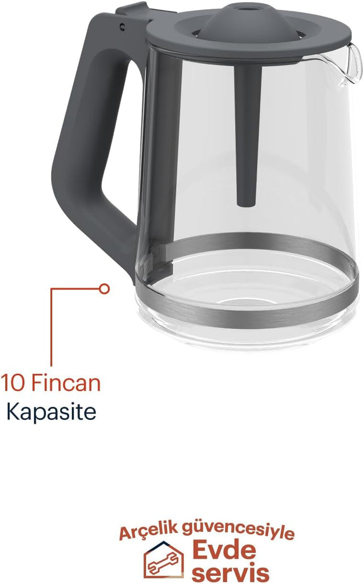 GRUNDIG KM 7340 Cafetieră cu filtru, putere 1.150 W, funcție de oprire a picurării, funcție de aromă, oprire automată, filtru permanent, 1,25 litri, ulcior din sticlă cu 10 cești, Inox închis