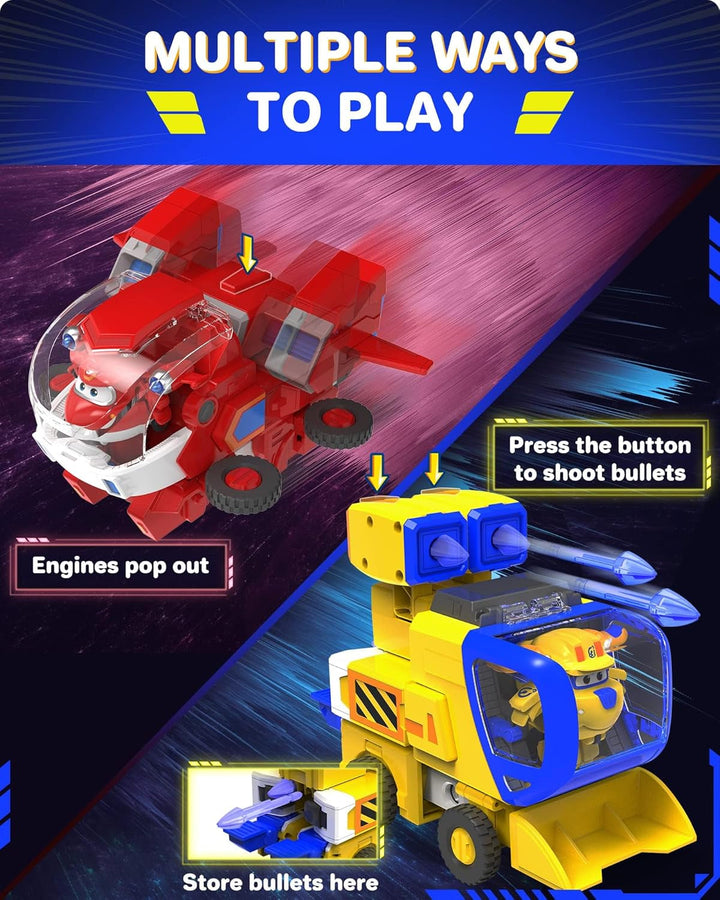 Super Wings EU750322 - Transforming New Robot Suit Donnie, Aprox. 23 cm figurină mare pentru copii, avion de jucărie transformabil și figurină robot, galben