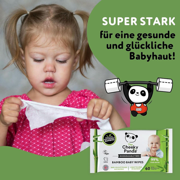 The Cheeky Panda Baby Feuchttücher Bambus | 60 Eco Tücher | Sanft Und Weicher | Baby Erstausstattung Neugeborene