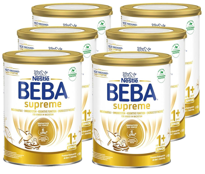 BEBA SUPREME Junior 1+ Kindergetränk Ab Dem 1. Geburtstag, Babynahrung Mit 6 HMO Komplex, Nur Laktose, Ohne Palmöl, 6Er Pack (6 X 800G)