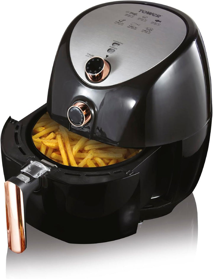 Tower T17021 Heißluftfritteuse Für Die Ganze Familie Mit Schneller Luftzirkulation - 60-Minuten-Timer - Airfryer 4,3L 1500W - Schwarz