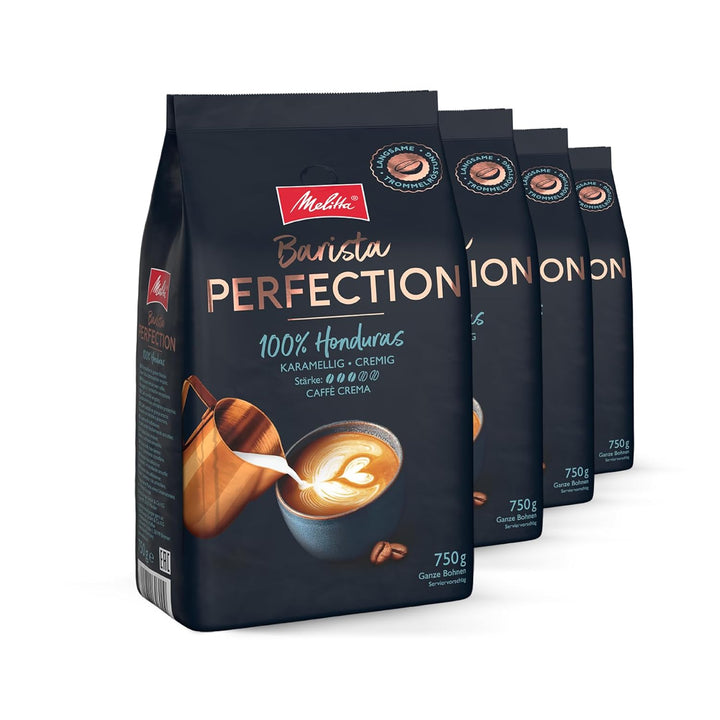 Melitta Barista Perfection 100% Brasilien, Ganze Kaffee-Bohnen 750G, Ungemahlen, Single-Origin-Kaffee, 100% Arabica-Bohnen, Langsame Trommelröstung, Crema Forte, Stärke 4