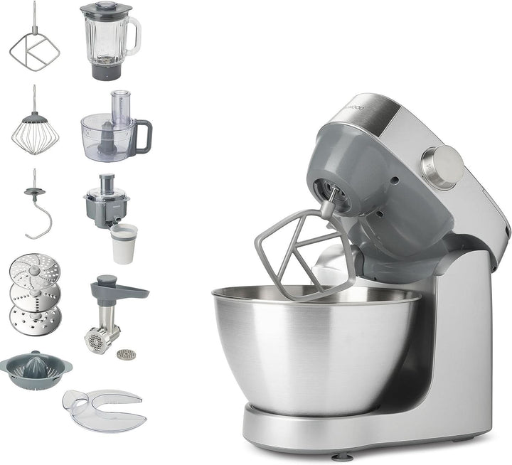 Kenwood Prospero+ KHC29A.R0SI Küchenmaschine, 4,3 L Edelstahlschüssel, Inkl. 10-Teiligem Zubehör-Set Mit Fleischwolf, Glas-Mixer, Zitruspresse, Entsafter Und Mehr, Inkl. Easyweigh Waage, 1000W, Silber