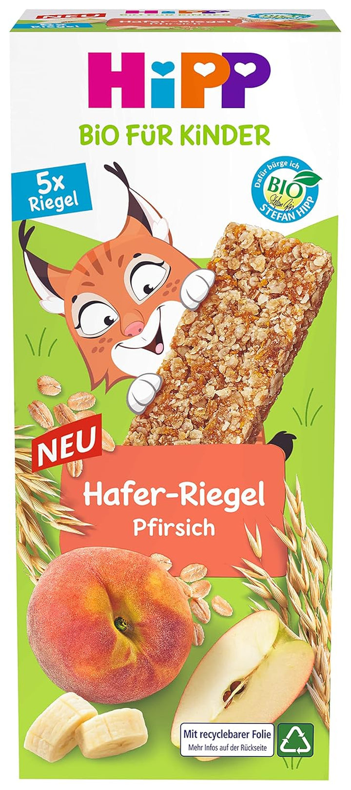 Hipp Bio Für Kinder Hafer Riegel, Erdbeere Und Himbeere, 8 X (5 X 20G)