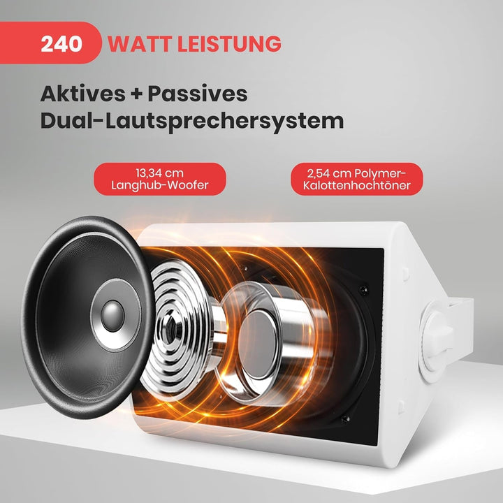 Pyle Bluetooth Speaker Boxes Outdoor & Indoor - Difuzor cu 2 căi pentru interior ca difuzor de perete sau cutie de exterior ca difuzor pentru piscină sau terasă cu sistem de muzică în aer liber, difuzor alb 240W