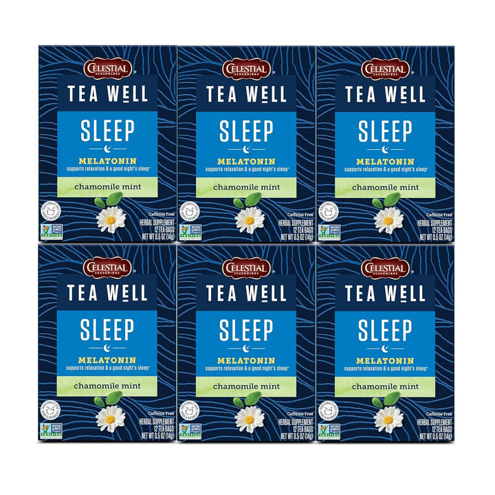 Teawell Herbal Tea, Sleep with Melatonin, Chamomile Mint, Caffeine Free Wellness Tea, 12 Tea Bags (Pack of 6) Tea USA Naty Shop Default Title