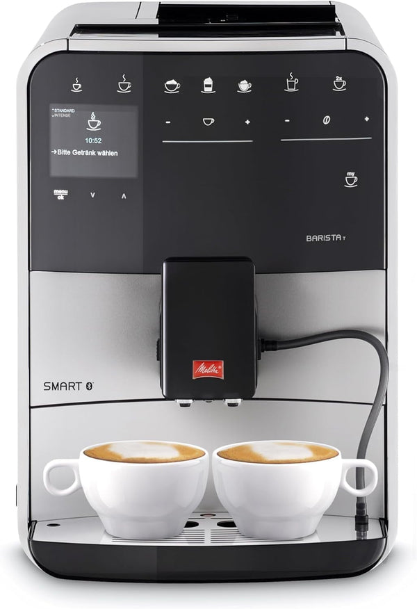 Melitta Barista T Smart - Aparat de cafea complet automat cu sistem de lapte, Aparat de cafea cu râșniță, De ex. pentru cappuccino sau espresso, Posibil control prin aplicație, Negru/argintiu