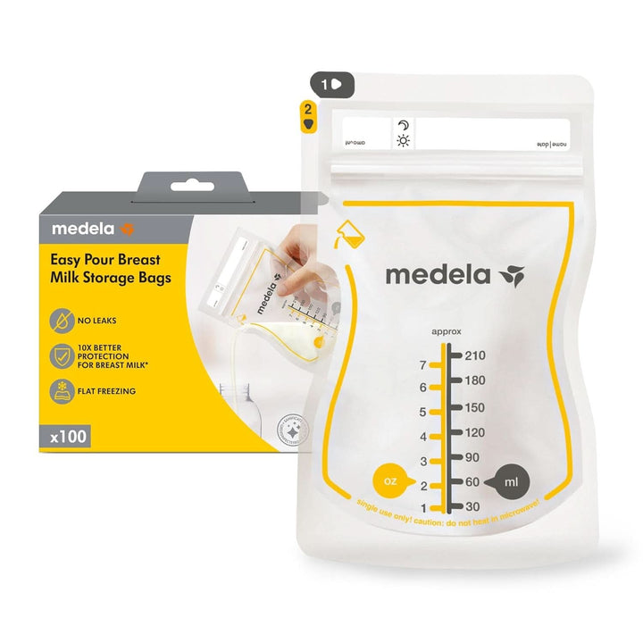 Medela Easy Pour Muttermilchbeutel Zum Einfachen Ausgießen, 100 Stück, 210 Ml, Auslaufsichere Einweg-Muttermilchbeutel Mit Überlaufschutz, Stillhelfer