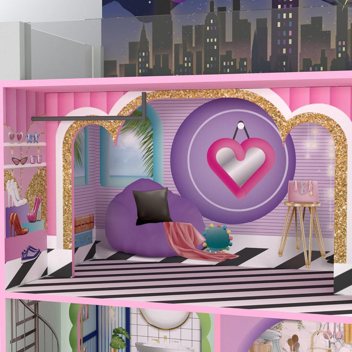 Olivia's Little World Big Dreamland Sunset Contemporary Casa de păpuși interactivă din lemn pentru copii 3 etaje cu 16 accesorii de mobilier pentru păpuși Multi TD-13616A