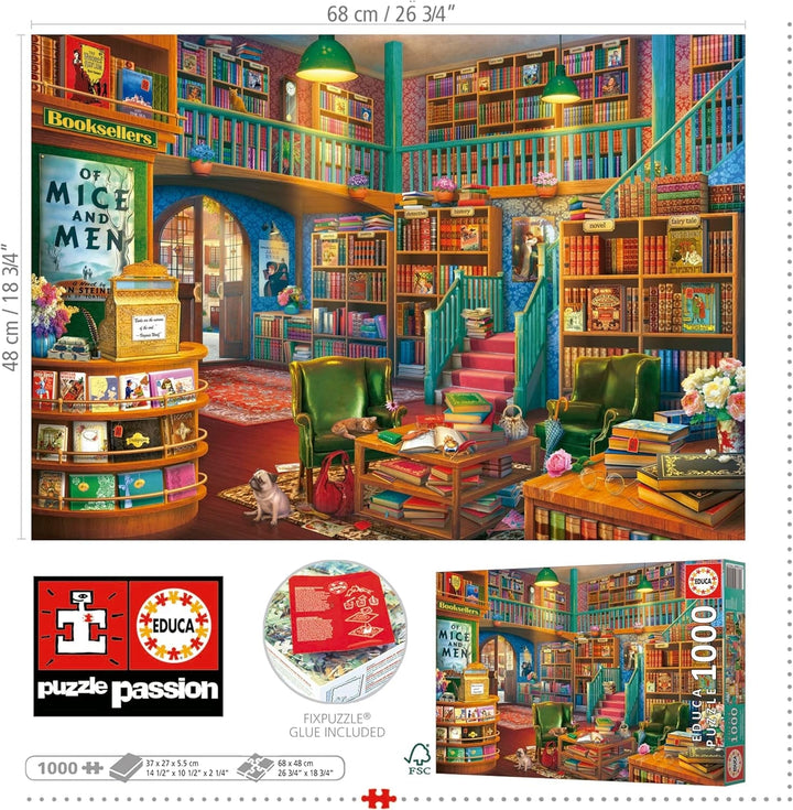 Educa - Puzzle de 1000 de piese pentru adulti | Biblioteca. Dimensiuni: 68 X 48 cm. Include lipiciul de puzzle Fixpuzzle. Pentru 14 ani (19925)