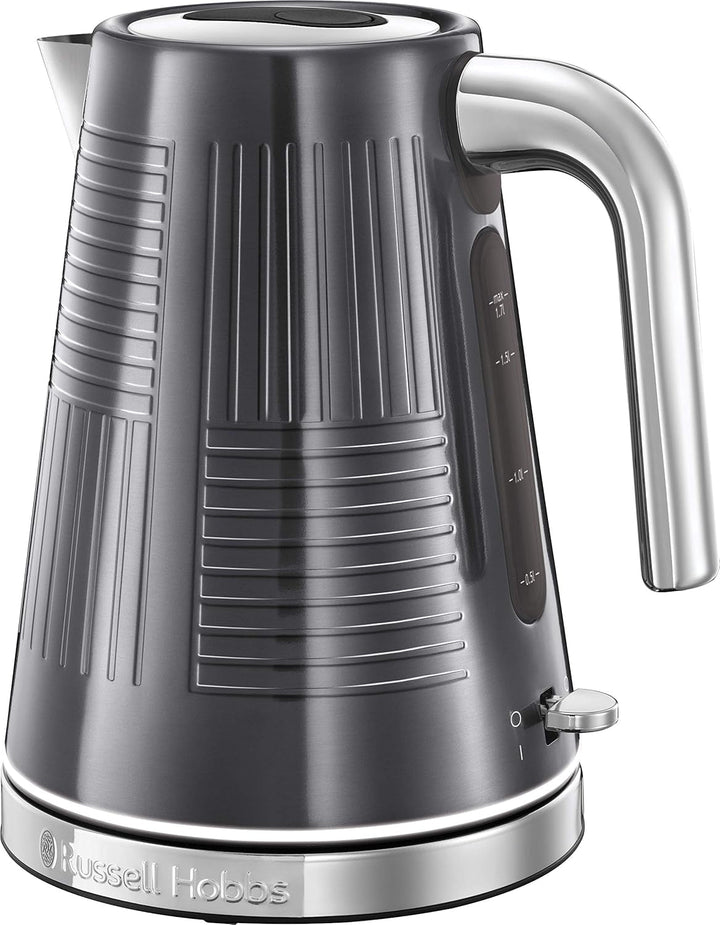Cafetiera Russell Hobbs [cronometru digital, cap de duș pentru extracție și aromă optimă] Geo Stainless Steel Grey (Max 12 cești, ulcior de sticlă de 1,5L, placă de încălzire, 1000W) Filtru de cafea 25270-56