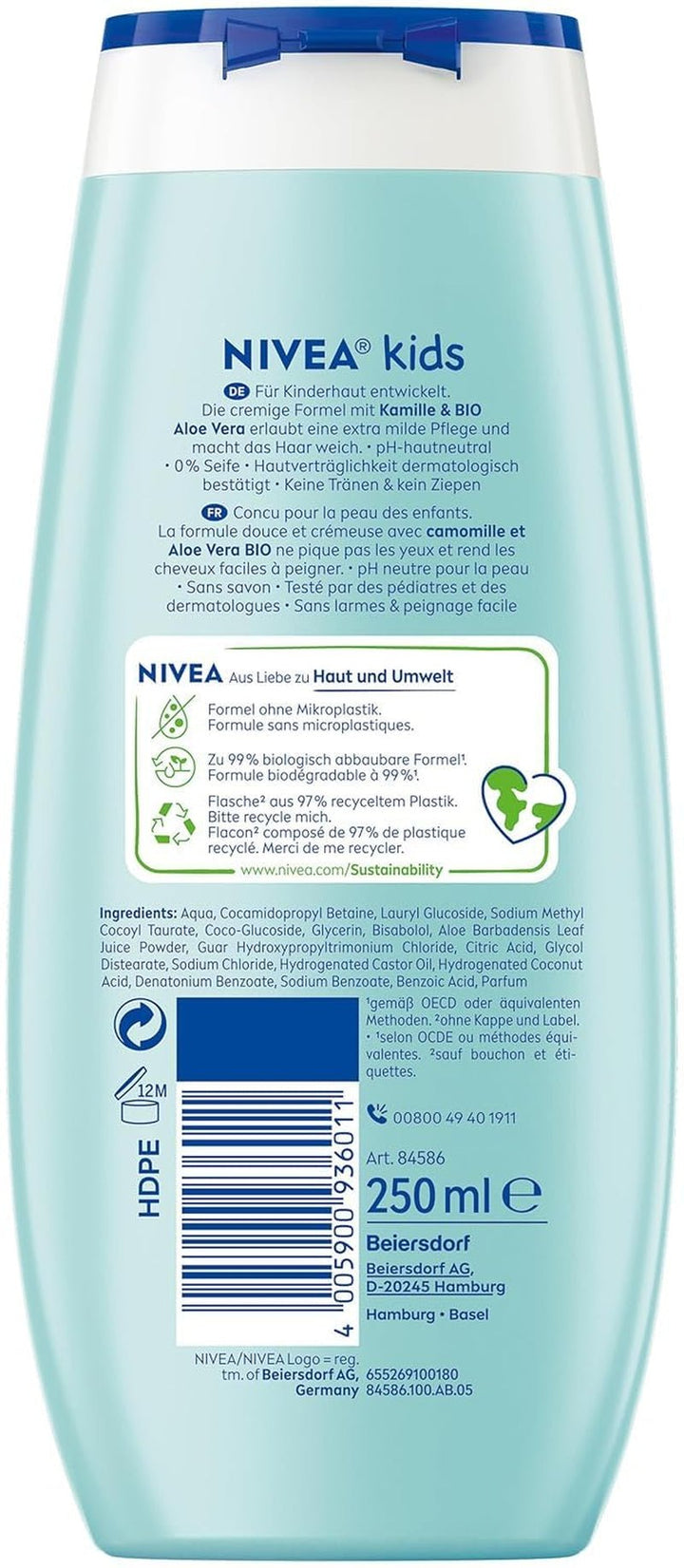 Gel de duș, șampon și balsam NIVEA KIDS 3in1, îngrijire și curățare pentru copii cu un parfum magic de mere, extra blând, îngrijire fără săpun pentru păr și piele pentru copii (250 ml) Copii - Baie si Skincare Naty Shop