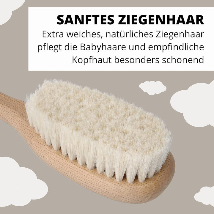 PARSA Beauty perie de păr pentru bebeluși cu păr de capră - perie de păr pentru bebeluși fabricată din lemn de fag certificat FSC® - perie pentru îngrijirea părului fin al bebelușilor - perie pentru bebeluși Copii - Baie si Skincare Naty Shop