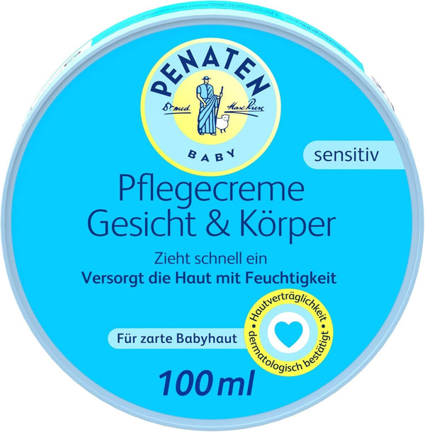 PENATEN cremă de îngrijire pentru față și corp (100 ml), cremă de față și de corp pentru bebeluși, cu absorbție rapidă, pentru pielea delicată a bebelușilor, lasă pielea moale și îi oferă pielii hidratare importantă Copii - Baie si Skincare Naty Shop 100 Ml (1 pachet)