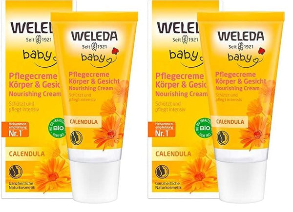 WELEDA Organic Baby Calendula Care Cream Body & Face 30ml - Cremă de față / cremă de piele pentru cosmetice naturale cu ulei de susan și lanolină pentru îngrijirea pielii uscate. Cremă hidratantă de îngrijire pentru bebeluși și copii Copii - Baie si Skincare Naty Shop Titlu implicit