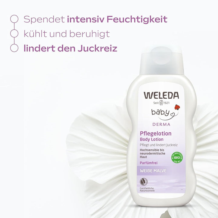WELEDA Organic Baby Derma White Mallow Care Lotion - Cosmetice naturale Loțiune hidratantă pentru corp pentru calmarea și îngrijirea intensivă a pielii foarte sensibile, neurodermice și uscate (1 x 200 ml) Copii - Baie si Skincare Naty Shop